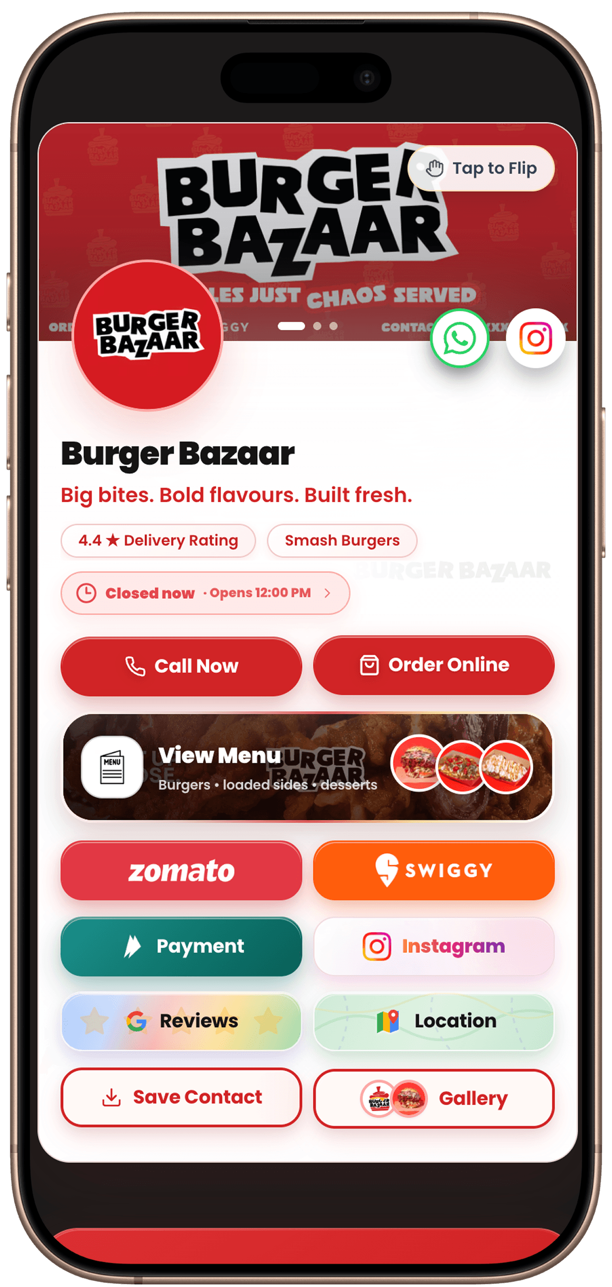 Burger Bazaar OneLink mobile preview